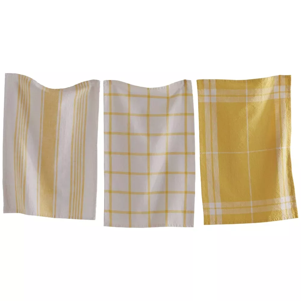 Yellow Patterned Cotton Dishtowels - 3 pc.